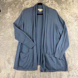 Michael Kors 1X Blue Open Front Cardigan Angora Rabbit Hair Blend Pockets (1353)